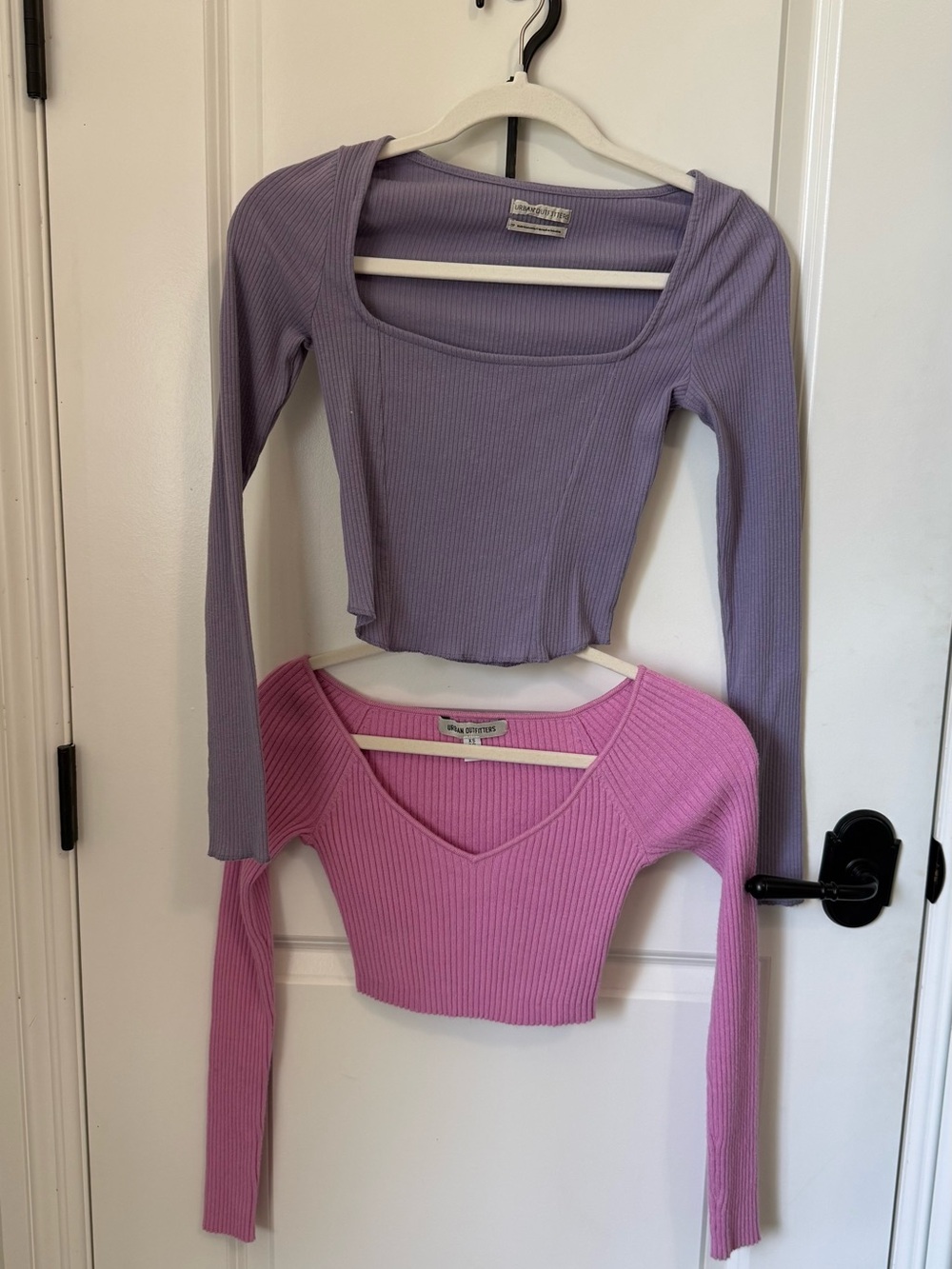 Urban Outfitters TWO  Ribbed Long Sleeve Tops lavender & pink. Size XS